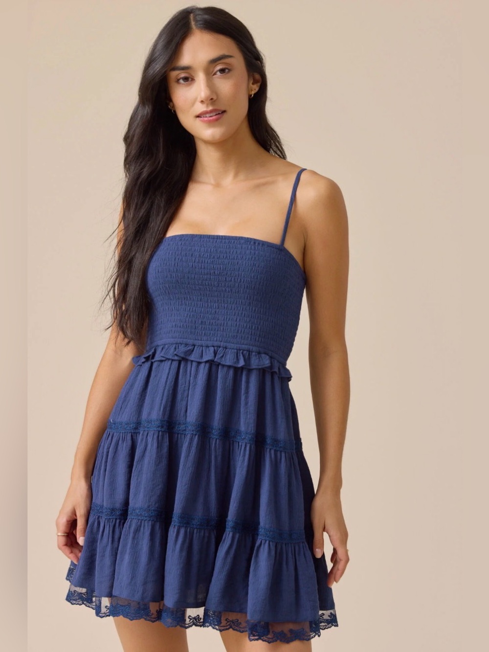 Altar'd State Navy Blue Smocked Tiered Sundress